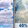 Friday: A slight chance of rain showers between 1pm and 2pm, then a chance of showers and thunderstorms. Partly sunny. High near 71, with temperatures falling to around 67 in the afternoon. South southeast wind 5 to 15 mph, with gusts as high as 30 mph. Chance of precipitation is 40%. New rainfall amounts less than a tenth of an inch possible. Friday: Partly Sunny then Chance Showers And Thunderstorms